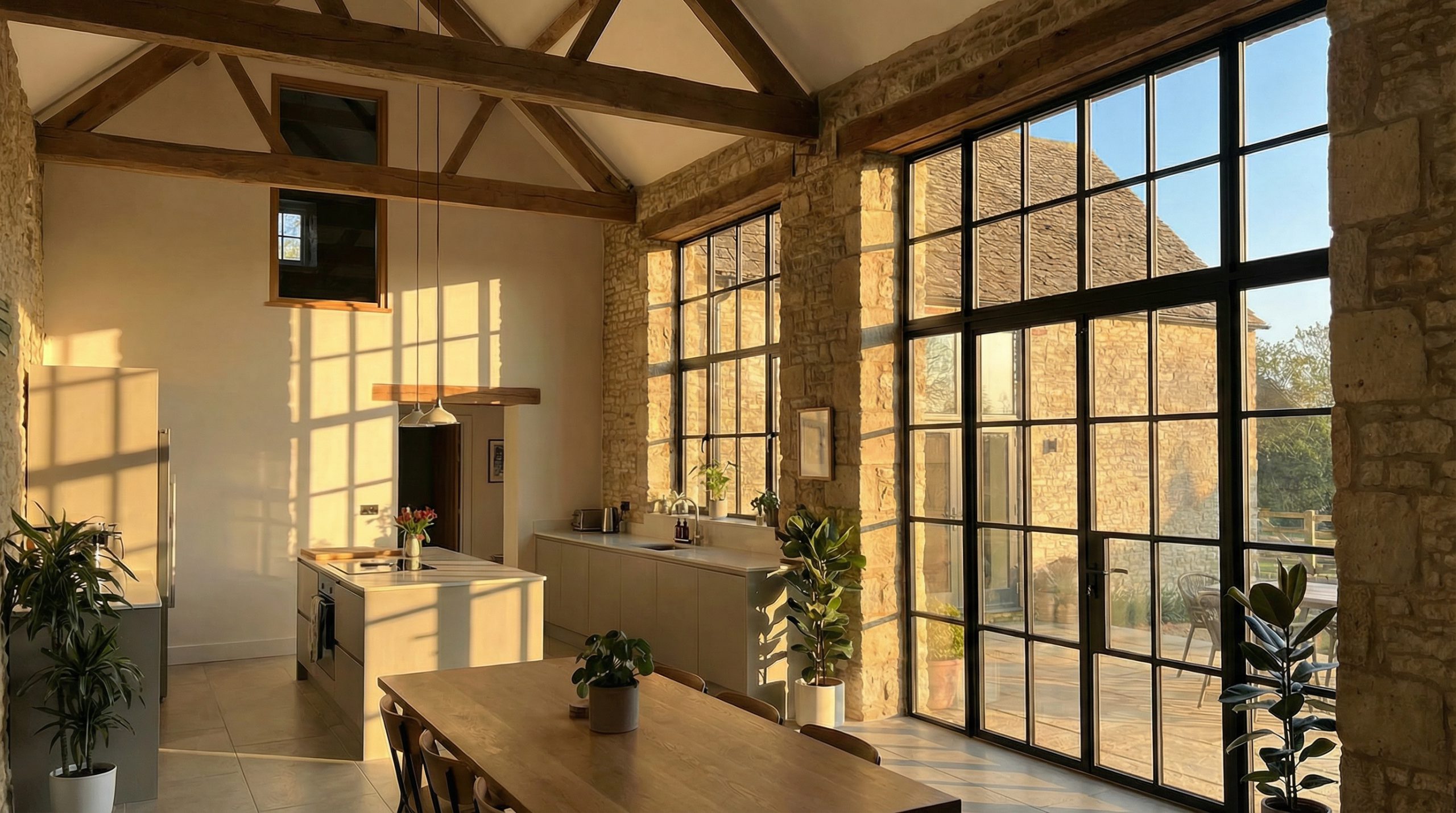 Barn conversion with steel doors