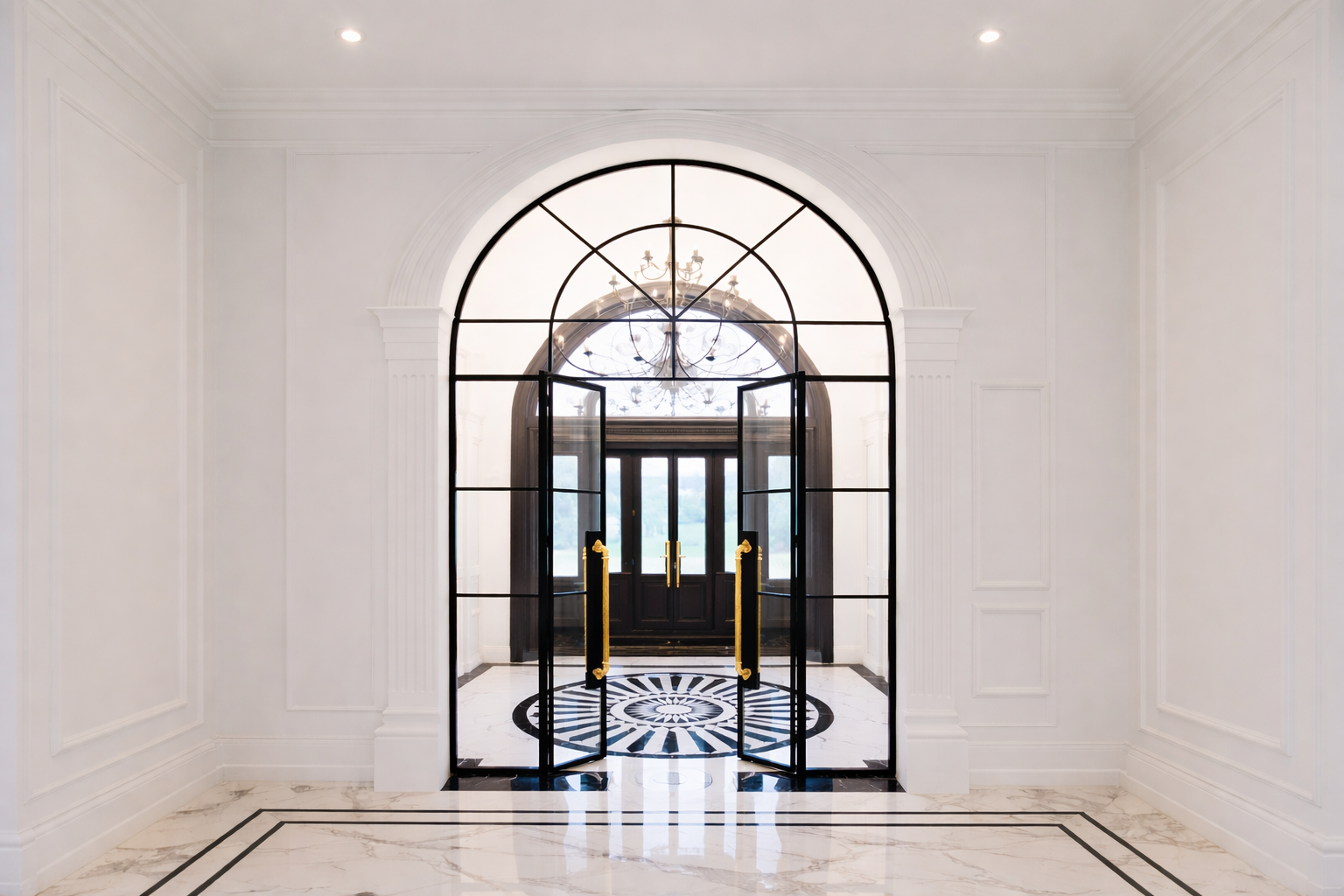Arched door with gold handles